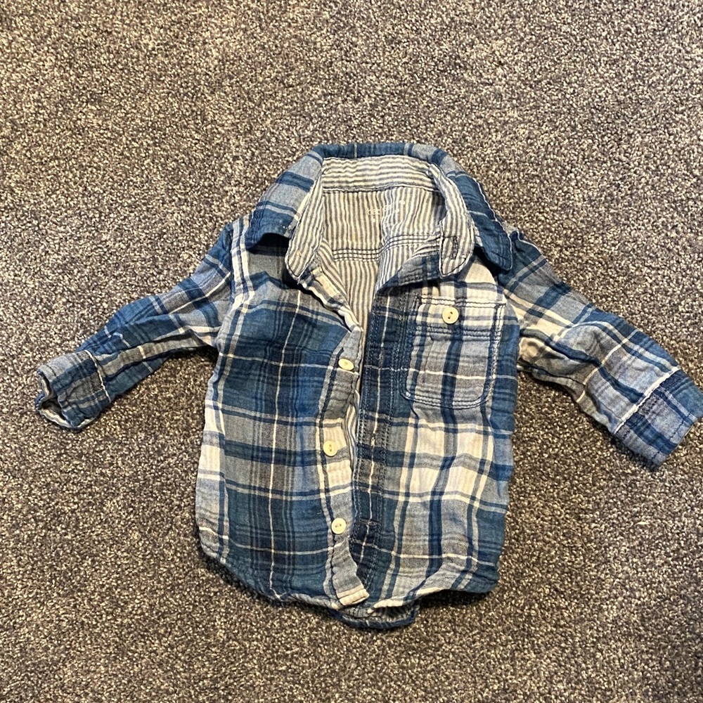 GAP Kids Blue and White Plaid Button Down Shirt